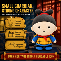 Figurine en peluche de soldat de dessin animé avec armure à motif de nœud et écharpe rouge pour projets personnalisés