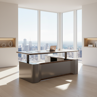 Chaise de bureau exécutive ergonomique moderne en forme de L, combinaison bureau en bois MDF avec rangement, logo personnalisé, hauteur réglable