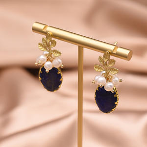Boucles d'oreilles en perles de lapis-lazuli, pierres précieuses naturelles, perles d'eau douce, faites à la main, élégantes, bijoux de mode pour femmes, à porter tous les jours, cadeau - Product Image 3
