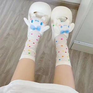 Calcetines de lunares para mujer, hasta la pantorrilla, de malla fina, transpirables, estilo casual de verano, estilo japonés JK, frescos y bonitos, blancos con lunares de colores - Product Image 2