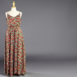 Vestido de Verano con Estampado Floral, Estilo Fit Flare, con Hombros con Volantes Elásticos, Falda Midi Escalonada y Bolsillos - Product Image 1