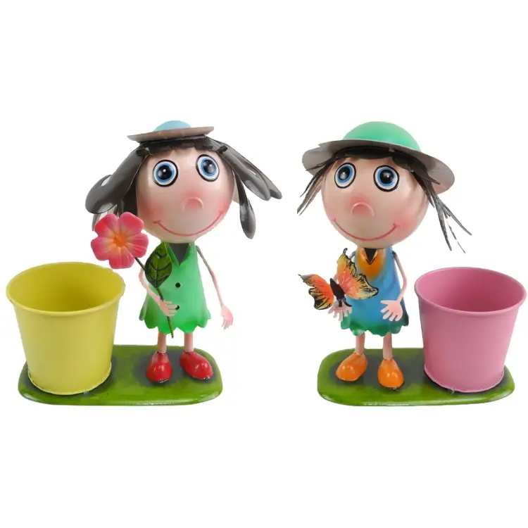 Pot bunga logam anak perempuan kartun taman Pot bunga logam