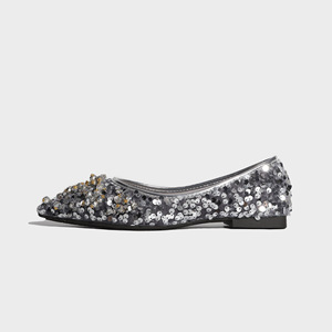Zapatos de <span class=keywords><strong>Ballet</strong></span> Personalizados Xinzirain para Mujer, Ligeros, Talla Grande 43, Negros con Lentejuelas Plateadas, Suela Suave para Verano y Primavera - Product Image 1