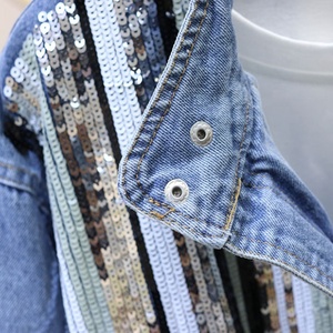 Spring New Arrival <strong>Ladies</strong> Ripped Jeans Coat Womens Drawstring Cotton Denim <strong>Jacket</strong> Oversize <strong>Sequins</strong> Jean <strong>Jacket</strong> - Product Image 4