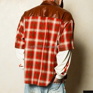 Chemises à carreaux en flanelle surdimensionnées à manches longues pour hommes, avec patchwork double couche, fabriquées sur mesure par un fabricant de vêtements de mode - Product Image 4