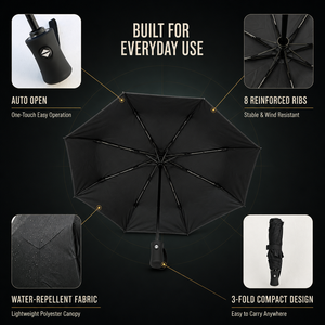 Parapluie automatique à 3 plis avec impression de motifs artistiques orientaux sur la capote intérieure, léger, résistant au vent, parapluie de voyage pour la pluie - Product Image 3