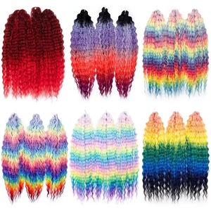 Extensions de cheveux synthétiques tressées 100g 22 pouces, bouclées, effet vague d'eau, torsadées, couleur ombrée arc-en-ciel pour crochet - Product Image 2