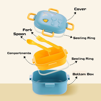 Boîte à bento de pique-nique de dessin animé mignon compartiment à lunch portable pour micro-ondes fourchette cuillère école nourriture fraîche mallette de rangement enfant