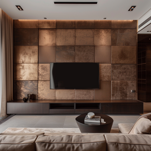 <span class=keywords><strong>Meuble</strong></span> <span class=keywords><strong>TV</strong></span> <span class=keywords><strong>mural</strong></span> sur mesure avec base au sol, étagères ouvertes et rangement latéral pleine hauteur pour salons - Product Image 5