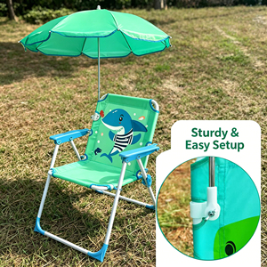 Chaise de plage pour enfants avec parasol, protection UV, auvent pare-soleil, siège pliable portable léger pour la plage et le jardin - Product Image 2