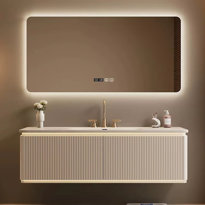 Gabinetes de <span class=keywords><strong>Baño</strong></span> Modernos de Madera Sólida de Alta Calidad, Resistentes al Agua y Ecológicos, con <span class=keywords><strong>Espejo</strong></span> y <span class=keywords><strong>Luz</strong></span> LED, para Montar en la Pared - Product Image 1