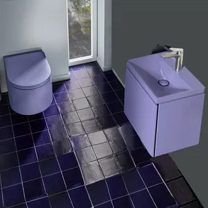 Mobili bagno violet salle de bain vanité évier avec toilette Commode salle de bain complète suite murale lavabo robinet maison hôtel sanitaire