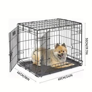 Siyah Metal ile 48 inç çift kapı köpek kulübesi sandık kafes katlanabilir ağır büyük kapalı açık Pet köpek kafesi - Product Image 2