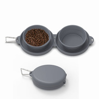 Bol de voyage pliable pour animaux de compagnie à double compartiment en TPE, pliable, pour chien et chat, avec crochet, distributeur de nourriture portable pour animaux de compagnie en plein air, approvisionnement en gros