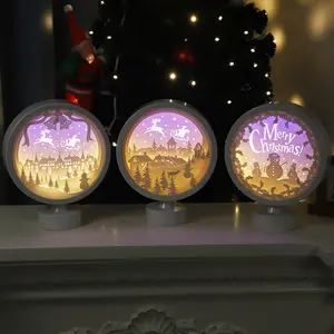 Lámpara de talla de papel 3D, cajas de luz Papercut, caja de sombra LED para decoraciones navideñas de Halloween