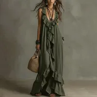 Robe élégante sans manches à col en V en polyester pour l'été, tenue décontractée, disponible en plusieurs couleurs et tailles, vente en gros
