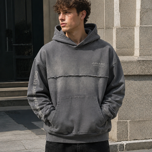 Sudadera con capucha gris lavada personalizada con estampado <span class=keywords><strong>de</strong></span> otoño, gráfico <span class=keywords><strong>de</strong></span> brújula archivada, borde sin rematar, estilo oversize, streetwear para marcas <span class=keywords><strong>de</strong></span> ropa masculina - Product Image 3