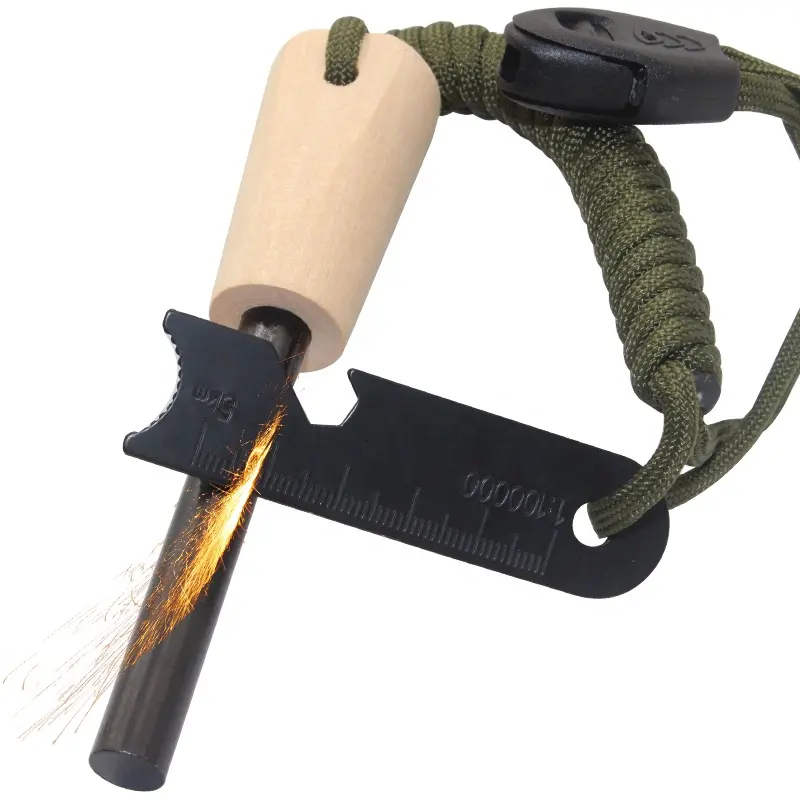 3/8Inch Texas Bushcraft Ferrocerium Ferro Staaf Vuursteen Starter Hout Handvat Survival Firesteel