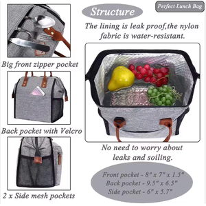 Sac à lunch isotherme avec bandoulière amovible, motif lettres, fermeture éclair, 12L, imperméable, pour pique-nique et transport alimentaire - Product Image 6