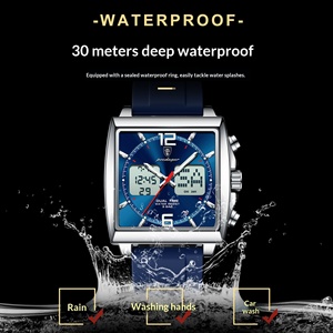 <span class=keywords><strong>Montre</strong></span> de luxe pour homme <span class=keywords><strong>Poedagar</strong></span> |   <span class=keywords><strong>Montre</strong></span>-bracelet numérique-analogique à double fuseau horaire carrée |   <span class=keywords><strong>Montre</strong></span> de sport étanche avec bracelet en silicone bleu pour cadeau - Product Image 2