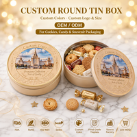 Boîte en métal ronde gaufrée avec logo personnalisé, qualité alimentaire, pour biscuits et bonbons, bordure dorée, vente en gros, ISO 9001, Sedex