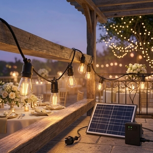 Guirlande solaire commerciale à ampoules LED Edison S14 avec culot E27, étanche, lumière chaude, pour bar, mariage, fête, jardin, bistrot, banquet - Product Image 5