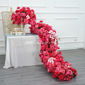 DKB fábrica de flores artificiales flores de boda personalizadas camino de mesa de flores rosas de seda roja de tacto real de lujo - Product Image 2