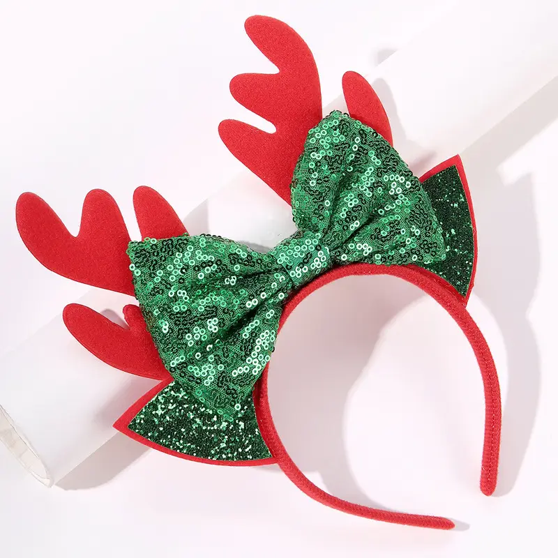 Christmas Trending Antlers Headband Hair Accessories Sequins Bow Party Headwear Headband