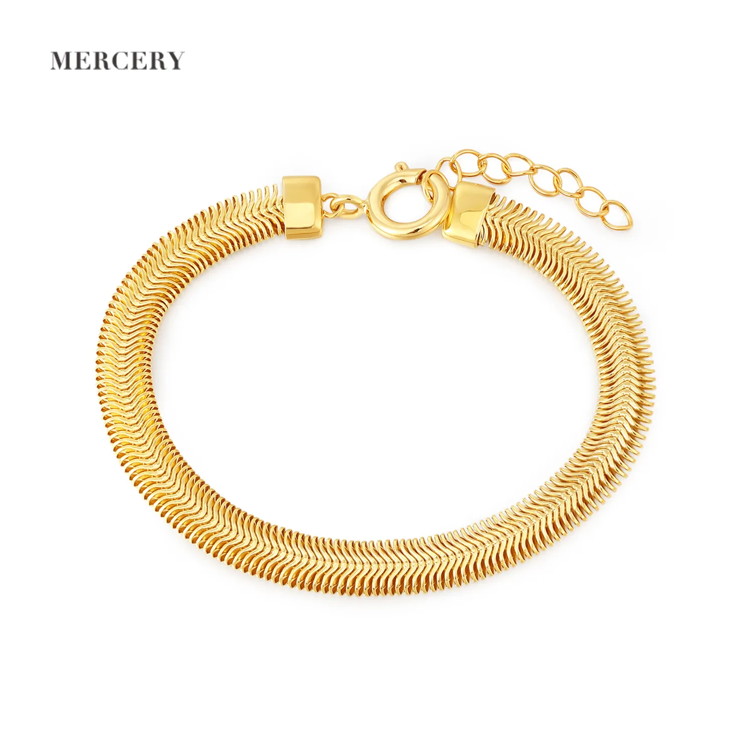 Mercery-pulsera de cadena de serpiente redonda para mujer, joyería de moda chapada en oro, joyería de latón de 14k