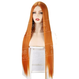 Peluca de encaje de cabello liso largo estilo europeo-americano para mujer, con fibra resistente al calor, volumen aumentado, raya al medio y gorra frontal de encaje. - Product Image 3