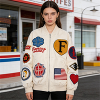 Blouson bomber vintage pour femme en chenille avec patchs, style course, coupe oversize, léger, patchwork, style urbain, doublure en coton, séchage rapide