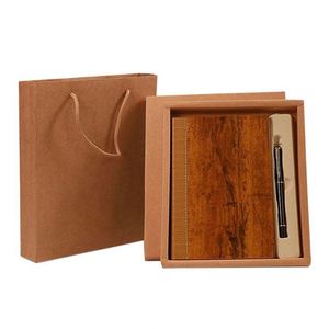 2025 personalizado promocional de madera de roble A5 Eco diario diarios cuaderno de cuero juego de regalo de negocios con bolígrafo - Product Image 1