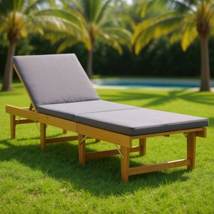 Tumbona Plegable de Madera de Acacia Sólida con Cojín, Reclinable para Exteriores, Diseño Moderno, Patas Cónicas, Gris - Product Image 2