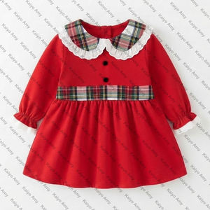 Vestito Natalizio a Quadri Rosso a Maniche Lunghe per Bambine, Tutina in Flanella a Bolle per Neonate e Bambine Piccole - Product Image 4