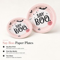 Assiettes en papier pour Halloween, roses, jetables, rondes, pour la table de fête d'Halloween