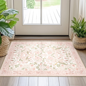 Custom OEM ODM Meadow <strong>Washable</strong> Print Rugs Cream Multi Color <strong>Runner</strong> Private Label Non-slip Soft Carpet <strong>Runner</strong> for Home Decor - Product Image 1
