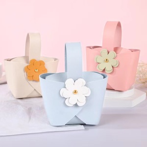 <strong>Small</strong> Faux Leather Wedding Candy Hand Bag Gift Box with Button Elegant Leather Candy <strong>Basket</strong> for Weddings - Product Image 2