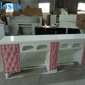 Double Nail Tech Leather Table Salon Furniture Professional Products Hand Rest Manicure With Drawers Cheap Price