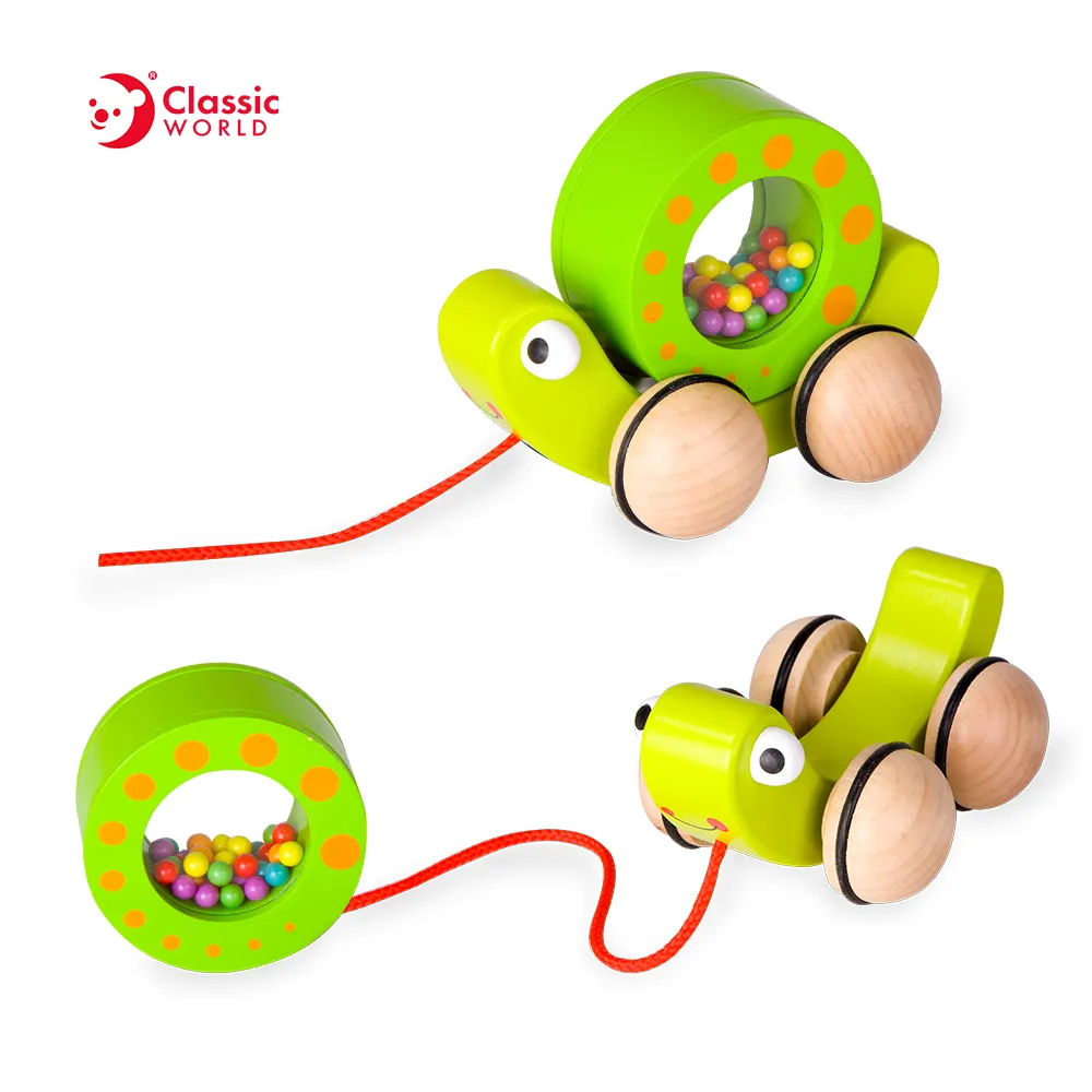 Classic World Cute Pull Along Walking Toys Wooden Pull Animal Toy Rolling Snail for Baby Toddler