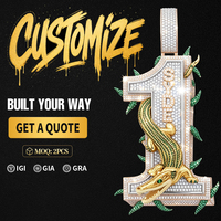 Kalung Pria Model Hip Hop 3D Desain Buaya, Liontin Angka Berlapis Moissanite Perak Sterling 925 Kustom Langsung dari Pabrik