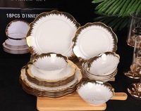 Service de table 16/18 pièces, design moderne, porcelaine blanche pure, finition lisse, bord doré embossé, sans BPA, pour la maison