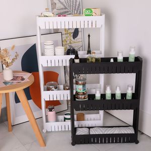 3 livelli Slide Out carrello portaoggetti <span class=keywords><strong>cucina</strong></span> risparmio di spazio esile PP Rack casa bianco nero stendino da bagno - Product Image 3