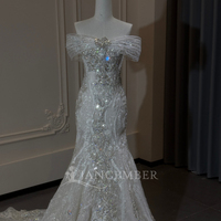 Robe de mariée sirène de luxe Jancember XS308 en tulle, épaules dénudées, avec robe de bal amovible