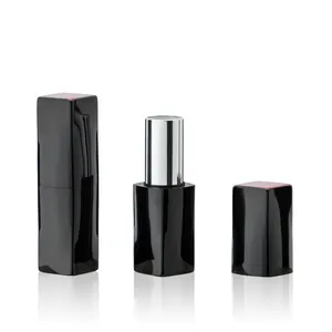 3.5g Shiny Black Square Magnetic Aluminum Premium Lipstick Packaging Custom Empty Lipstick Case Lipstick Containers