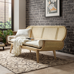 Ghế <span class=keywords><strong>sofa</strong></span> giường đa năng phong cách tối giản Nhật Bản làm từ gỗ tần bì nguyên khối và mây tự nhiên, 3 chỗ ngồi, phù hợp với phòng khách nhỏ hoặc khách sạn - Product Image 1