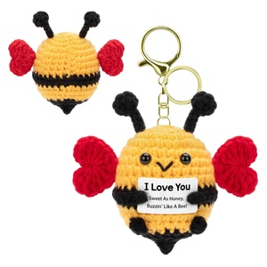 Hand-knitted Minimalist Bee Cotton Thread Pendant for <b>Bag</b> and Keychain for wings Design - Product Image 1