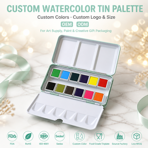 <span class=keywords><strong>Caja</strong></span> de Metal Personalizada para <span class=keywords><strong>Acuarelas</strong></span>, 12 Compartimentos para Pinturas, Contenedor de Almacenamiento para Suministros de Arte, Latas Metálicas al por Mayor, OEM, ODM - Product Image 1