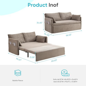 Queen Pull Out Couch Convertible Sofa Bed Queen with Adjustable Backrest 3-in-1 Pull Out Sofa Bed for <strong>Small</strong> Space Bedroom - Product Image 2