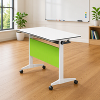 Table de formation mobile compacte avec cadre blanc, panneau de protection vert et roulettes, pliable pour réunions de bureau, salles de formation et salles de classe