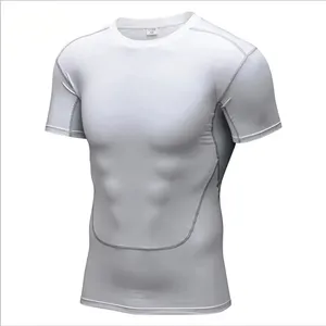 Grosir kaus kaus pria lengan pendek poliester kaus olahraga Gym atletik pakaian lari kaus